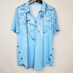 Womans XL Blue Floral Top Button Front Blouse